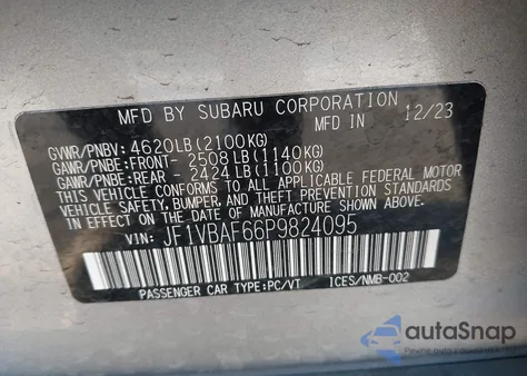 2023 Subaru Wrx Premium из США, поврежденный, VIN JF1VBAF66P9824095